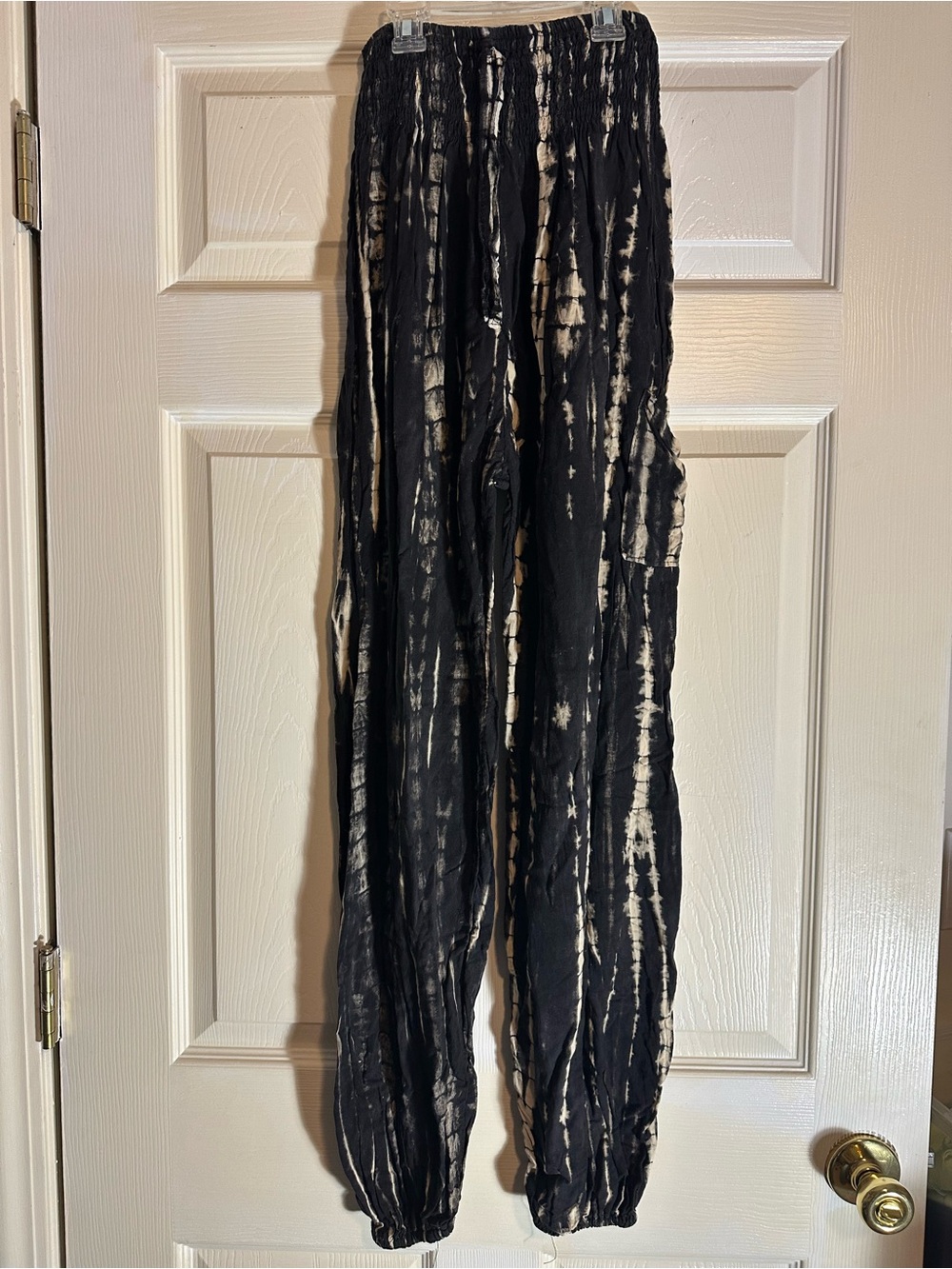 Women's Black Tie-Dye Elastic Waist Harem Pants 100% hand made